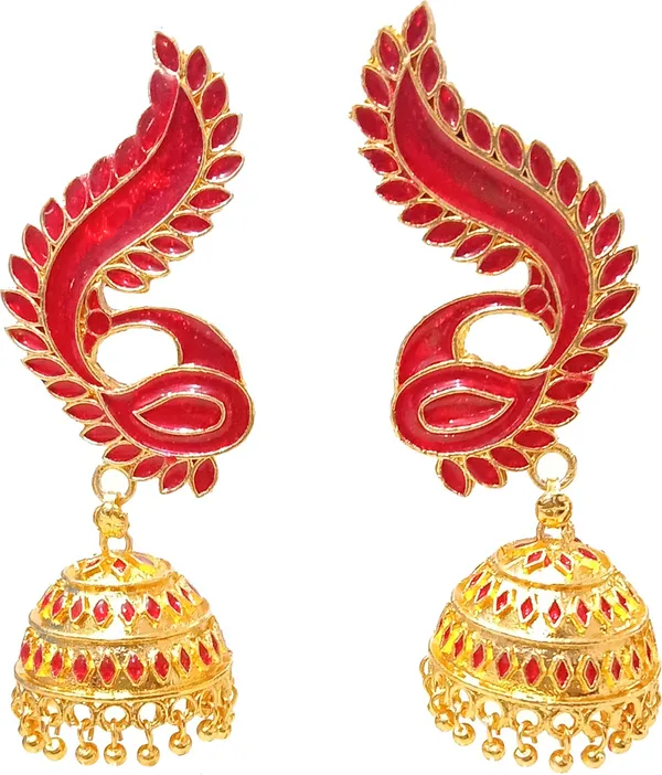 Assamese_Traditional_Copper_Gold_Plated_Red_Mayur_Jhumka_Earring_For_Girls_&_Women_&_Girls